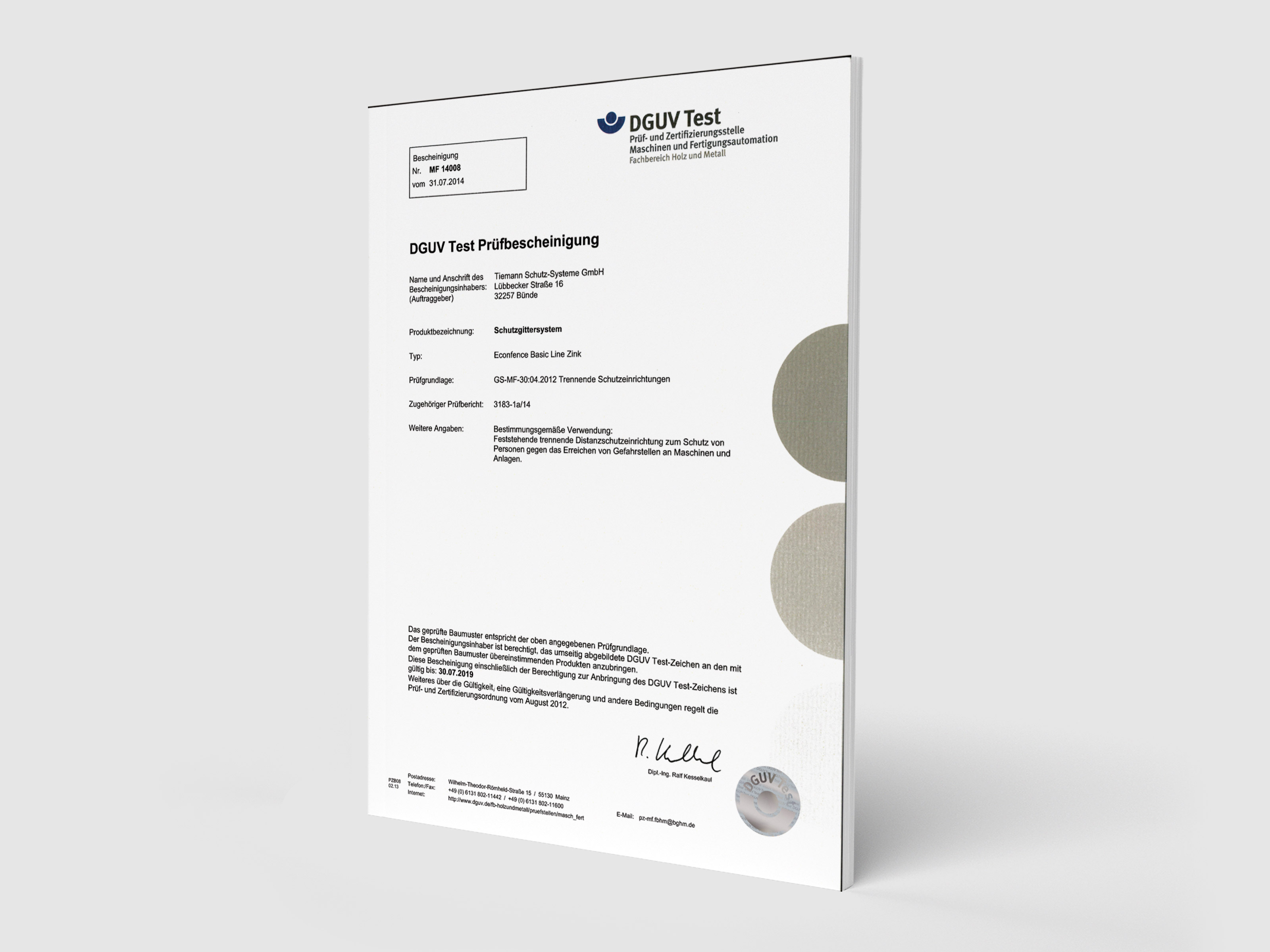 Basic Line Zink - DGUV Test - Zertifikat "Trennende Schutzeinrichtung" - Gittersystem
